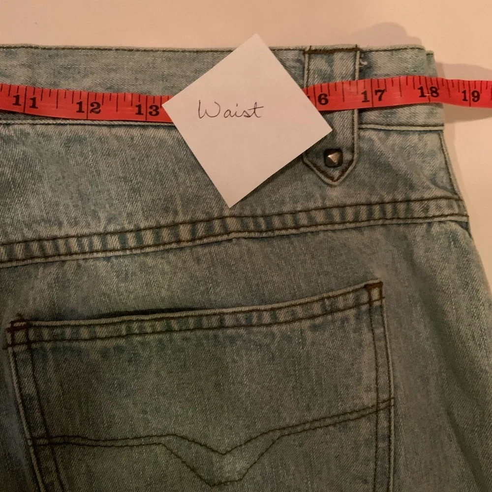 Vintage Harley Davidson 90’s #1 Patch Light Wash Blue Biker Y2K Jeans Size 14 - Picture 12 of 16